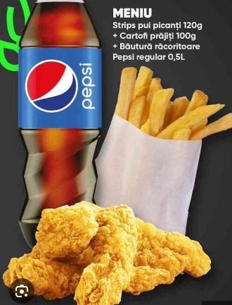 STRIPS PUI 120G + CARTOFI WEDGES 100G+ PEPSI 0,5L